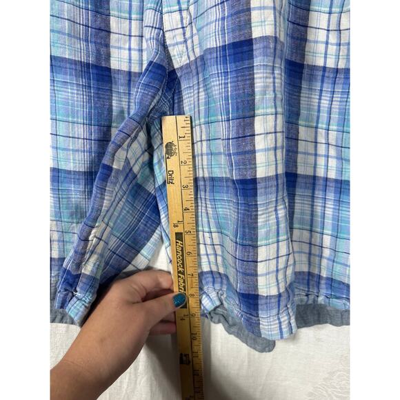 Reversible Shorts 42 Blue Plaid 100% Linen Pockets Bermuda - Picture 7 of 13